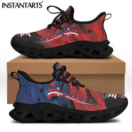 

Patriotic Women Lace-up Mesh Swing Shoes July of 4 American Independence Day Print Sport Platform Shoes Zapatillas