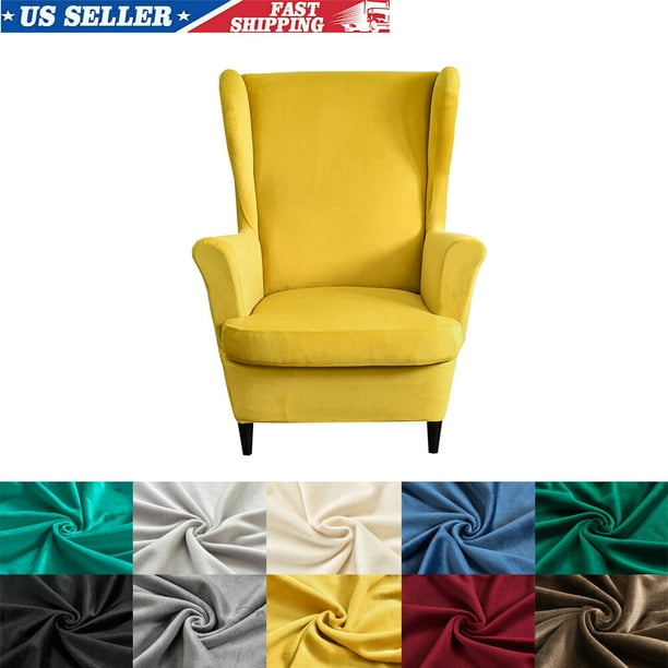 SHANNA Stretch Wingback Chair Covers, Velvet Wing Chair Slipcover Soft