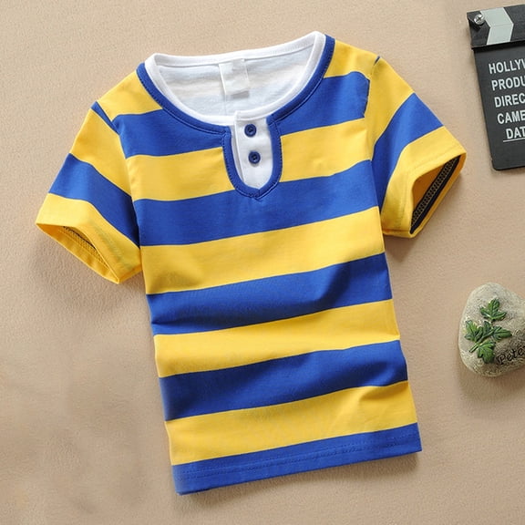 Big Boys T-shirt For Summer Bee Stripe Print Crewneck With Buttom Short Sleeve Tee Tops Spring Summer Fall Casual Streetwear T Shirt,Dark Blue,8=105