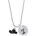 thumbnail image 1 of Delight Jewelry Silvertone Black Cowboy Hat Silvertone Script Initial Disc - I - Charm Necklace, 20"+3", 1 of 4