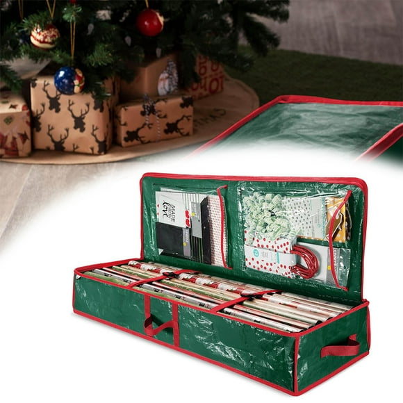 Gift Wrap Organizer,Christmas Ornament Storage Box,Christmas Wrapping Paper Storage Bag w/Useful Pockets for Xmas Accessories,Underbed Storage for Holiday Decorations,Large Capacity Storage Box