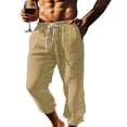 thumbnail image 2 of snilers Mens Cotton Linen Capri Pants Casual Drawstring Elastic Waist Baggy Capris Loose Cropped Yoga Beach Pants with Pockets M, 2 of 5