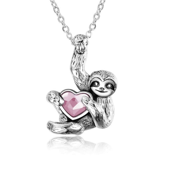 Sloth Gifts Sterling Silver Sloth Necklace Heart Crystal Sloth Jewelry for Women Men Christmas Gifts