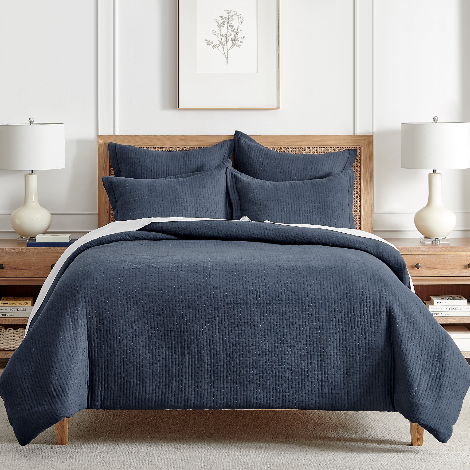 Levtex Home - Reede Muslin Navy Comforter Set - King Comforter + Two King Pillow Cases - Muslin - Navy - Comforter (106 x 94in.) and Pillow Cases (36 x 20in. ) - Cotton