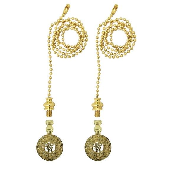 Royal Designs Fan Pull Chain with Good Fortune Oriental Motif Finial – Polished Brass – Set of 2