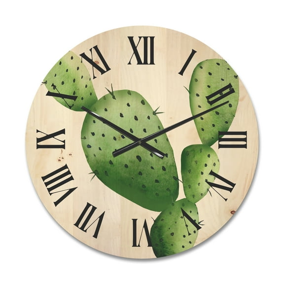Designart 'Close Up Green Southwestern Cactus' Tropical Wood Wall Clock