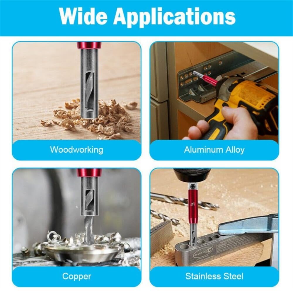 7Pcs Self Centering Drill Bit Set, Center Drill Bit Set With Hex Wrench, 2 Side Holes, Automatic Positioning Center Drill Sleeve, Woodworking Drill Bit Kit Set