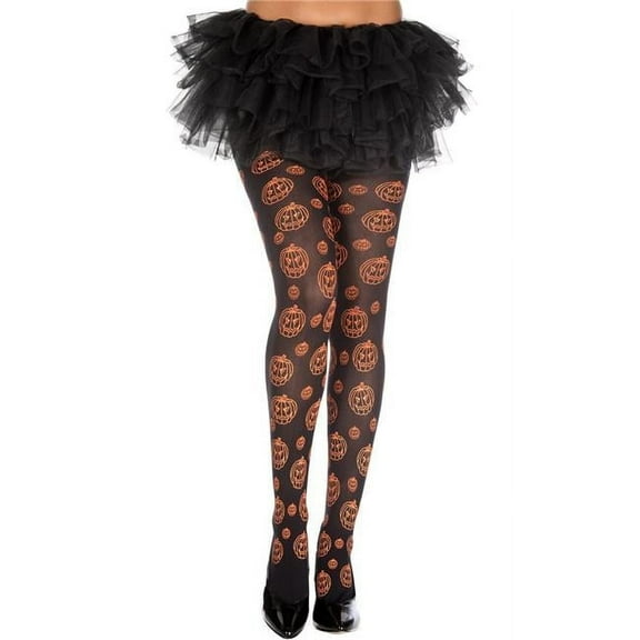 Music Legs Women's Women's 37281-BLACK-ORANGE Pumpkin Pattern Pantyhose; Black & Orange 37281-BLACK/ORANGE