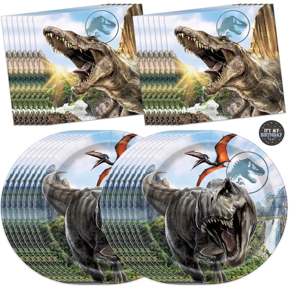 Osmanthus Jurassic World Plates and Napkins for 16 | Jurassic Park Birthday Decorations | Officially Licensed