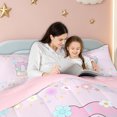 thumbnail image 4 of meiyoeat Floral Flower D Initial Rainbow Full Size Bedding Sets, Watercolor Galaxy Stars Full Size Bed in a Bag for Girls, Pink Reversible, 7pcs, 4 of 6