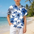 thumbnail image 2 of Ulanda Boys Hawaiian Shirts Casual Summer Short Sleeve Button Down Aloha Dress Beach Tee Tops Kids Hawaii Shirts for 5-14 Years (Dark Blue, 9-10 Years), 2 of 7