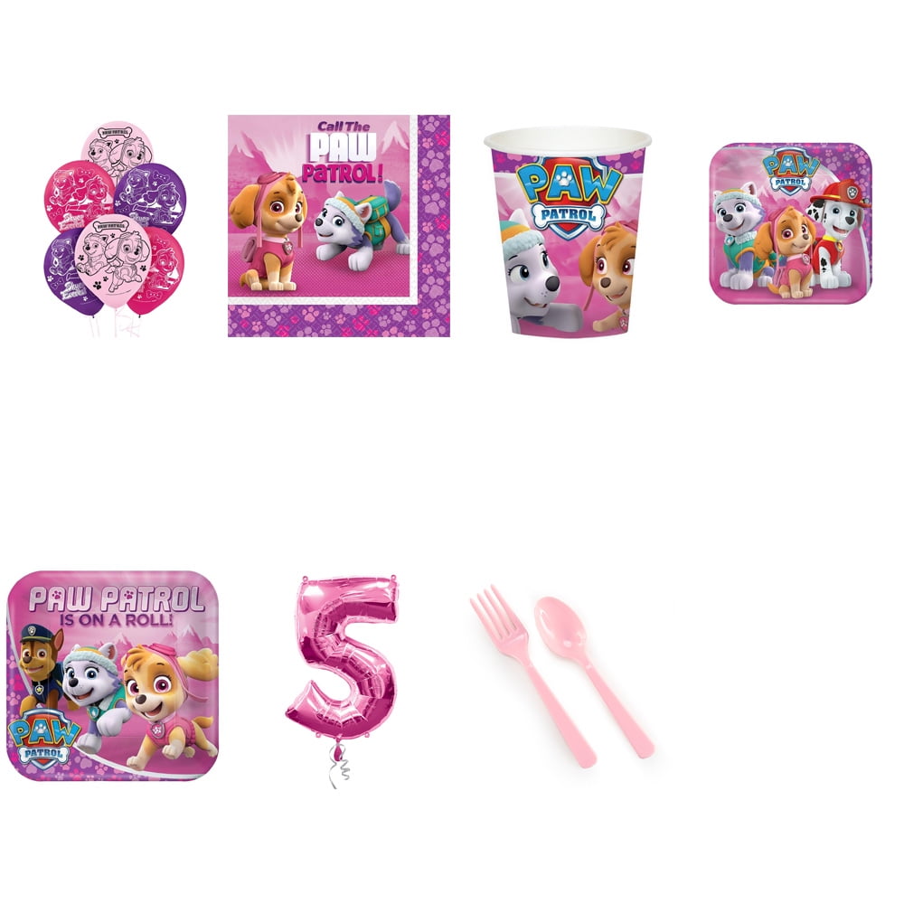 Paw Patrol Pink 5th birthday supplies party pack for 24 ...