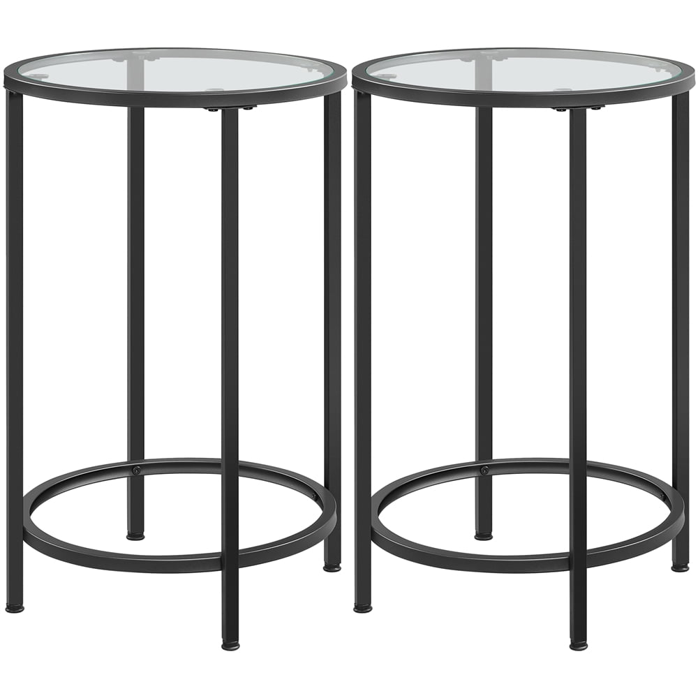 Alden Design Round Metal End Table with Glass Top for Livingroom, Set of 2, Black
