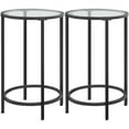 Alden Design Round Metal End Table with Glass Top, Set of 2, Black