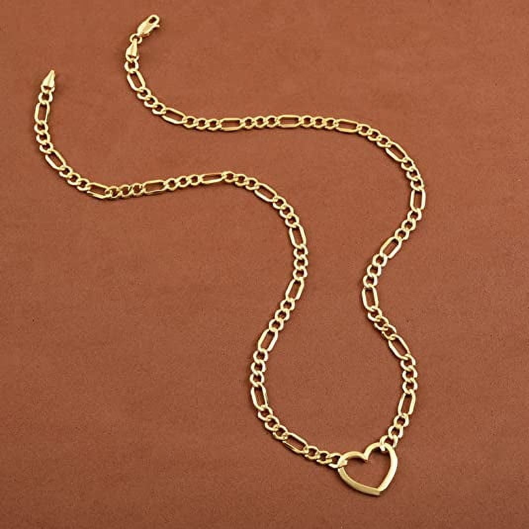 Jewelry Atelier Gold Filled Figaro Heart Necklaces – 14K Yellow Gold Filled Heart Pendant with Solid Figaro Chain for Women with Different Sizes (2.7mm, 4.5mm)