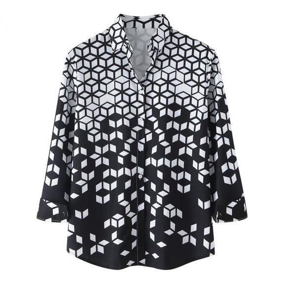 Men's Contrast Color Novelty Print Shirt Lapel Button Cardigan Long Sleeve Business Shirt Slim Quick Dry Breathable Top