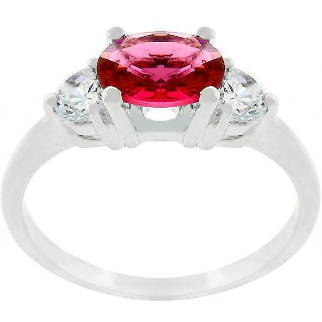 Precious Stars Precious Stars R07597R-C13-06 Bague Triplet en Zircon Cubique Rouge à Coupe Ovale Argentée