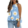 thumbnail image 3 of JTZGDY Women's Summer Halter Neck Tank Tops Cute Floral Printed Sleeveless Shirt Loose Pleated Flowy Tanks Casual Beach Vacation Camisole Sky Blue#01 XL, 3 of 7