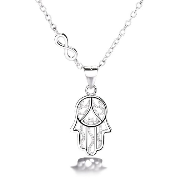Sterling Silver Filigree Hamsa and Infinity pendant necklace
