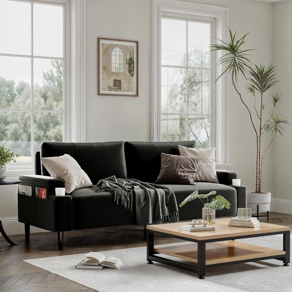 Causeuse 80,7 Pouces, Canapé-Lit Moderne en Tissu pour Salon, Sofa Cama, Cadre en Bois Massif, Facile à Installer, Fauteuil Inclinable-Lit pour Appartement, Chambre, Dortoir, Bureau, Noir