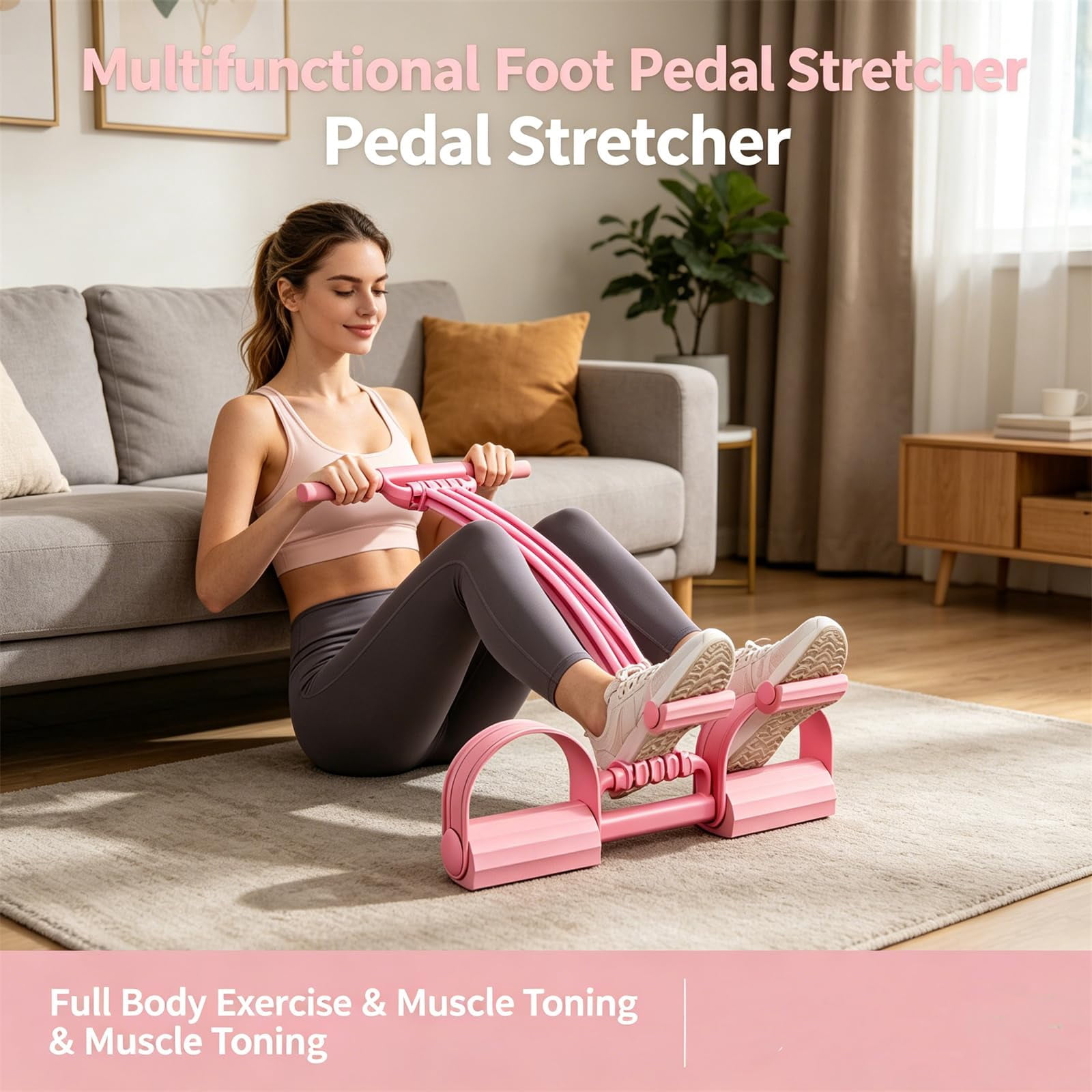 Pedal Resistance Band with Handle,New Upgrade 8 Tube Exercise Band, Yoga Elastic Stretching Resistance Band