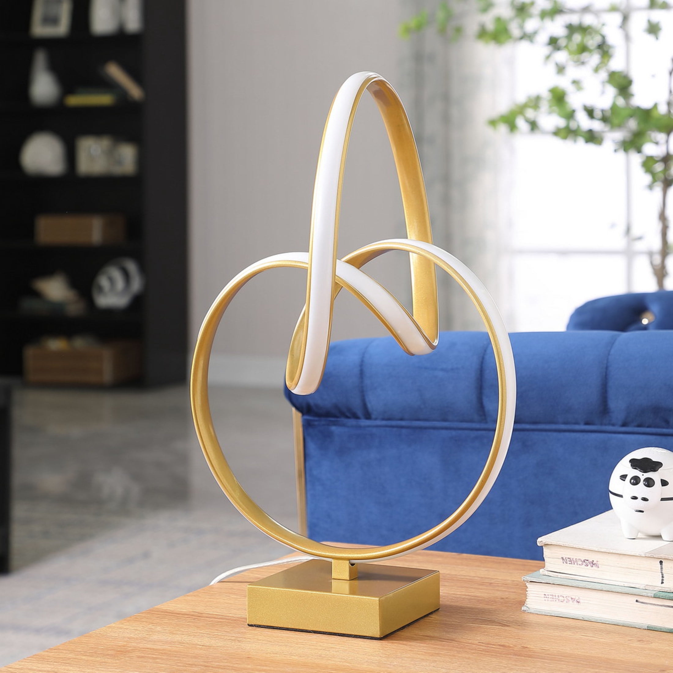 Noble House 19" Abstract Infinity LED Table Lamp, 10W Integrated Light, Modern Square Base, Matte Gold
