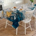 thumbnail image 4 of Teal Gray Gold Rectangle Tablecloth, Modern Minimalist Abstract Gradient Art Waterproof & StainResistant Tablecloth, Washable Oil-proof Table Cover for Dining/Party/Wedding/Camping/Buffet 60x120 In, 4 of 9