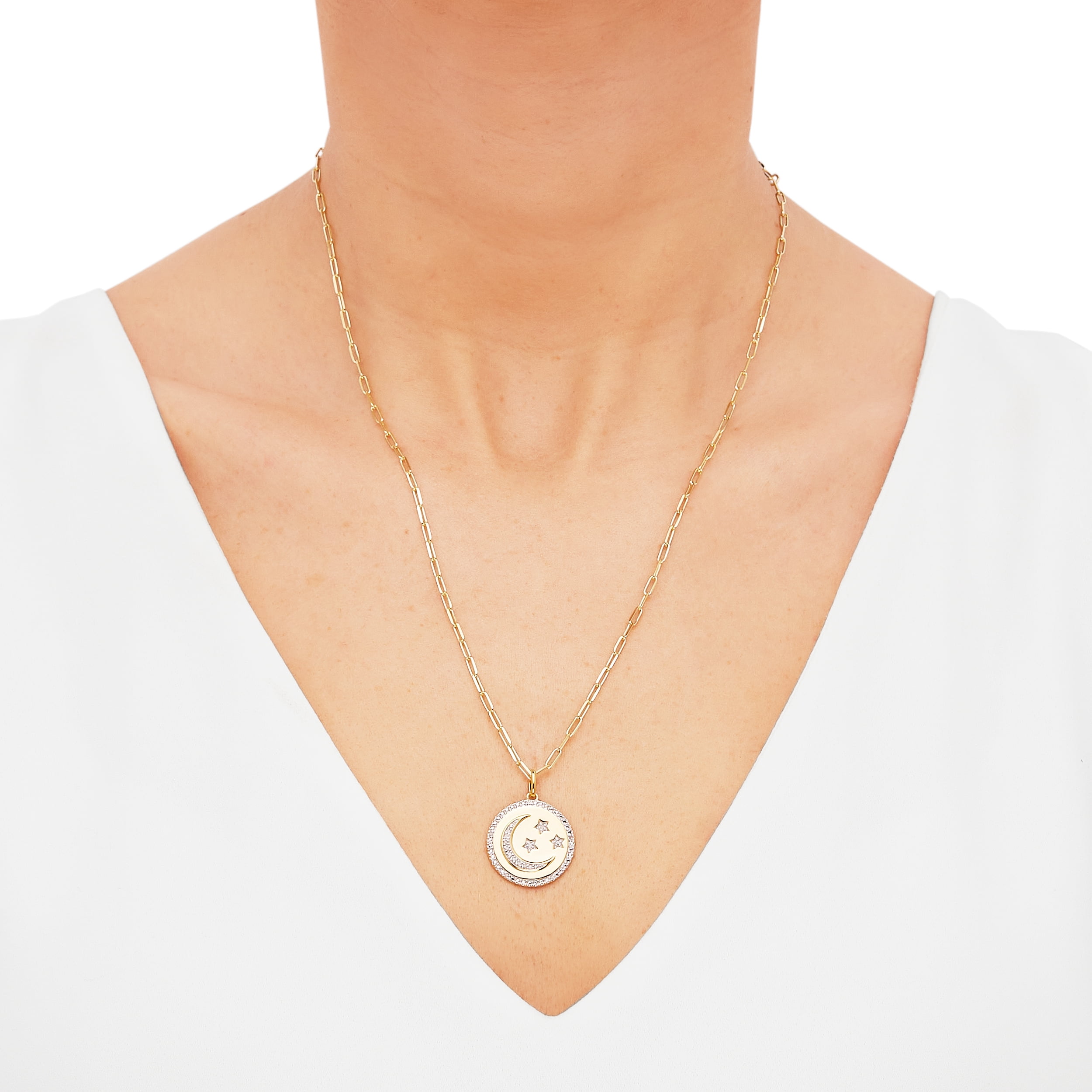 Brilliance Fine Jewelry .10 Carats Diamond Pendant in Sterling Silver and 14K Gold Plate,20"