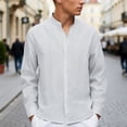 thumbnail image 2 of JAJAHO Men's Striped Stand Collar Shirts Button Up Shirt Long Sleeve Regular Fit Business Casual Wear Lightweight Fall Spring Stylish Tops, 2 of 9