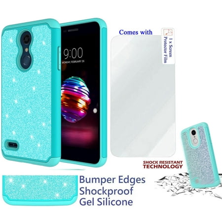 for 5.3" LG K10 2018 K10+ PLUS K10a K30 Case Phone Case Glitter Shock proof Edge Scratch Shield Hybrid Layers Bumper Slim Cover & Screen Film Teal