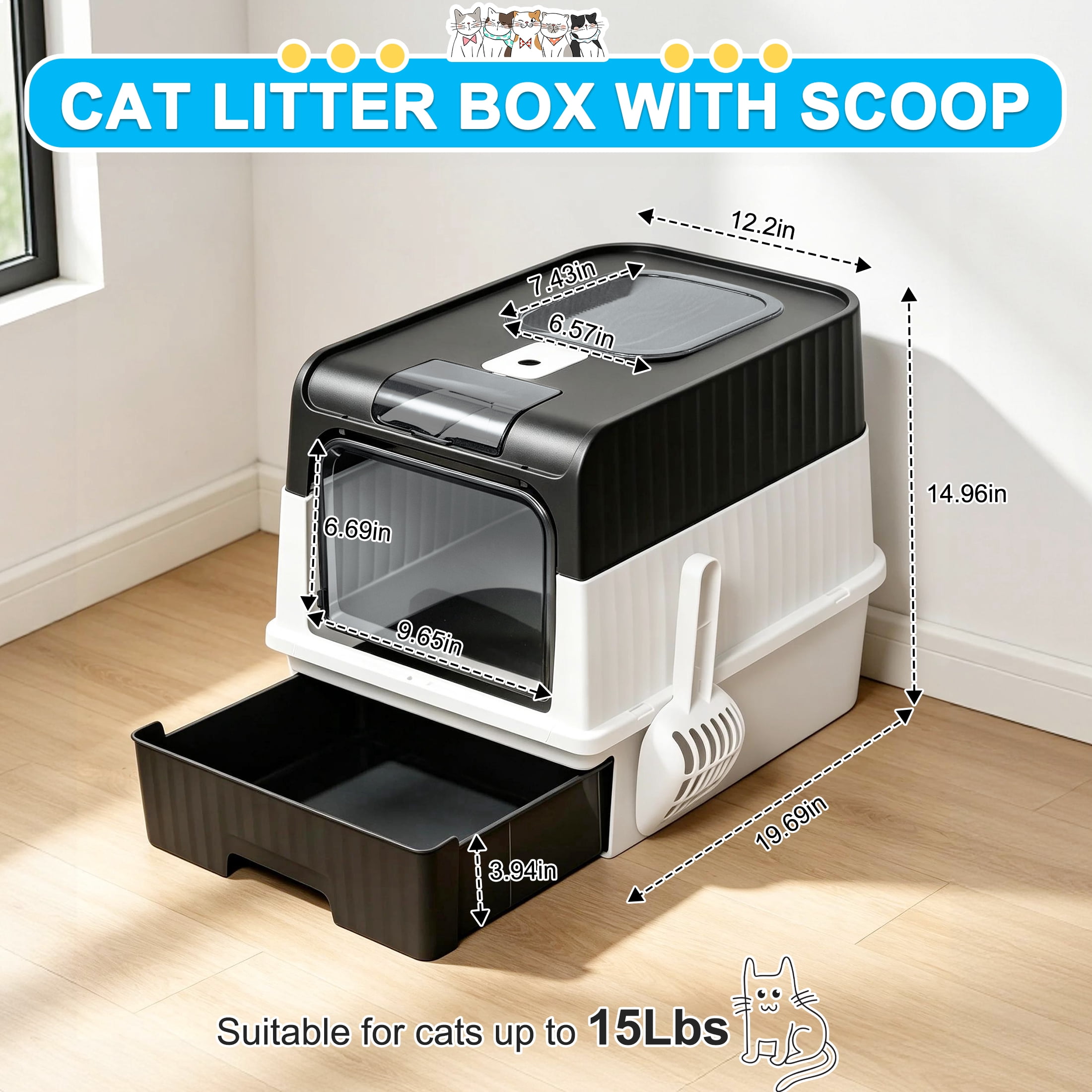 Foldable Cat Litter Box, Fully Enclosed Litter Box with Lid, Covered Kitty Kitten Litter Boxes Enclosure with Scoop, Odor Control, Easy to Clean