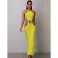 thumbnail image 3 of Women Celebrity Sexy Backless Halter Beading Maxi Long Lemon Yellow Bandage Dress 2023 Elegant Evening Club Party Dress, 3 of 7