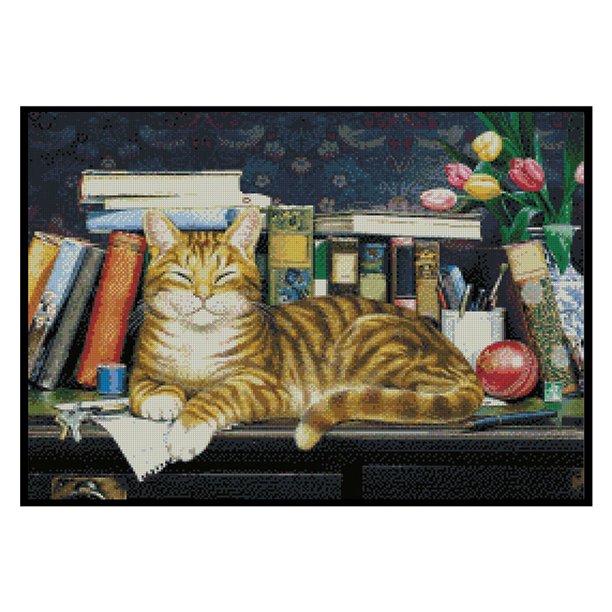 Bordado completo estampado gato en estantería DIY 11CT hilo de algodón Kit de punto de cruz Likrtyny decoración de arte