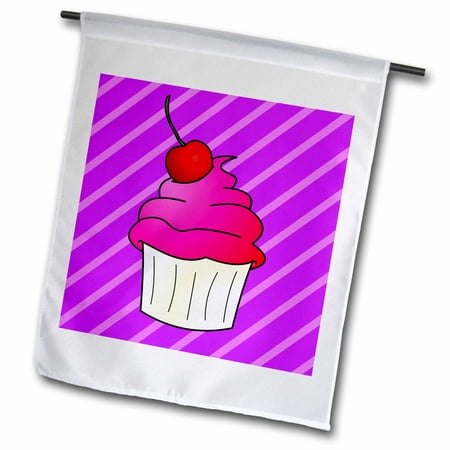 - 3dRose Cute Cupcake with Cherry Topper - Kawaii Cakes - Purple Stripe - Garden Flag, 12 by 18-inch