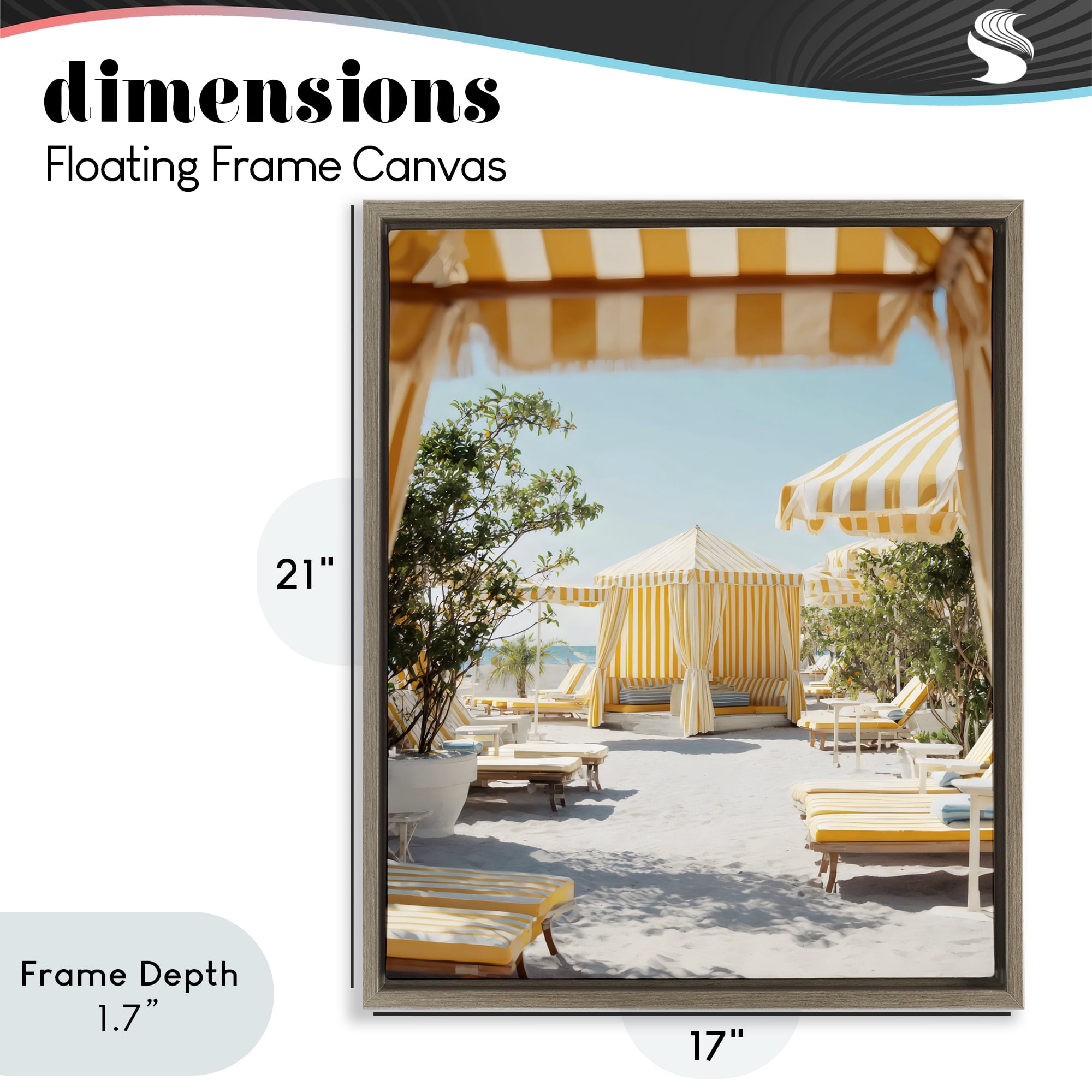 Stupell Industries Yellow Striped Beach Cabanas Brown Framed Floater Canvas Wall Art, design by Franklyn Gregory