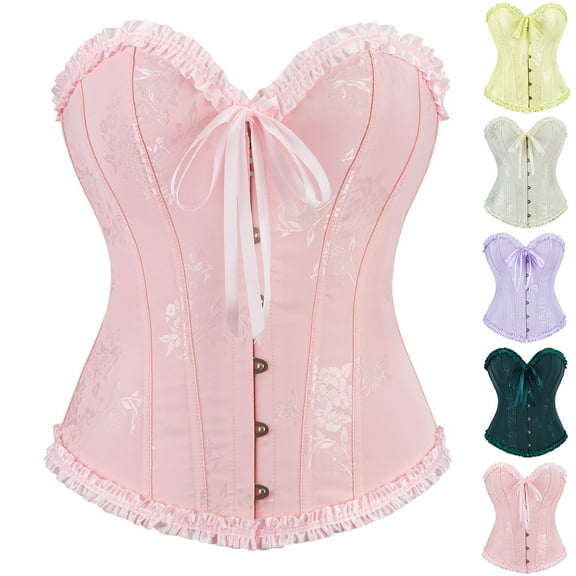 Feancey Womens Bustier Tops Ruffled Strapless Shapewear Lace Up Boned Corset Top Floral Printed Overbust Corsets Dressy Elegant Bridal Bustiers Army Green XXL