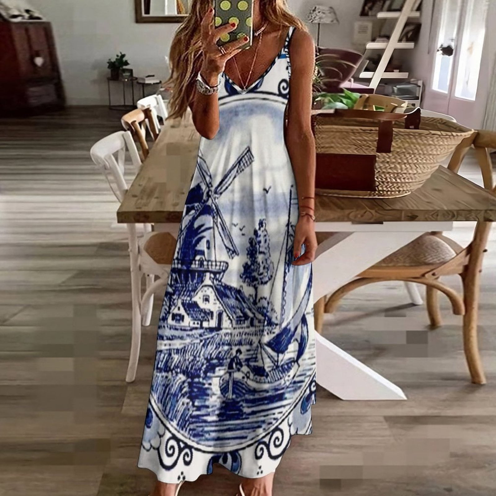 DUTCH BLUE DELFT: Vintage Windmill Print Sleeveless Dress loose summer dress  summer dress for women long sleeve dresses - Walmart.com