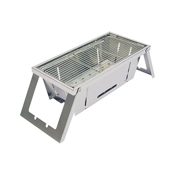 Gril au Charbon Réglable pour Cuisson Extérieure, Portable, en Acier Inoxydable, Gril Pliant 57,5 X 21,5 cm