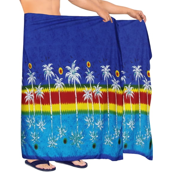 HAPPY BAY Men's Pareo Swim Trunk Vacation Sarong Beach Wrap One Size Arctic, Palm Trees Summer Vacation Aloha