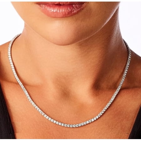 3MM Round Cut Lab Created Diamond 14k White Gold Plated 18" Tennis Necklace