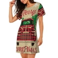 thumbnail image 2 of Balery Christmas Vintage Red Truck Camisón de manga corta con cuello redondo para mujer, cómodo y elegante., 2 of 6