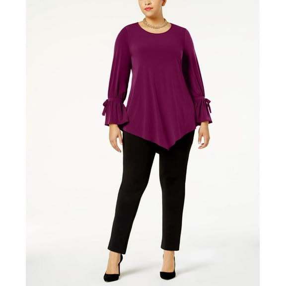 Alfani Plus Size Ruffled Sleeve Pointed Hem Blouse Alf Berry 0X