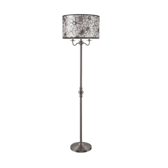NEW Floral Fabric Shade & Brushed Steel Base 61" Floor Lamp 6312
