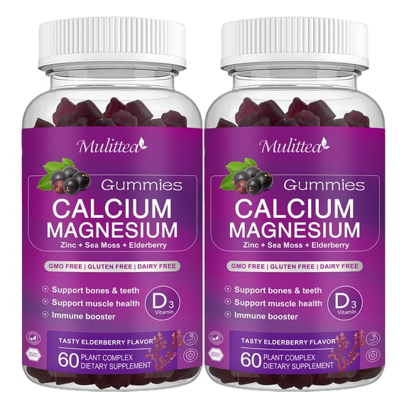 MULITTEA Calcium Magnesium Zinc Gummies with High Absorption Magnesium Glycinate 200mg