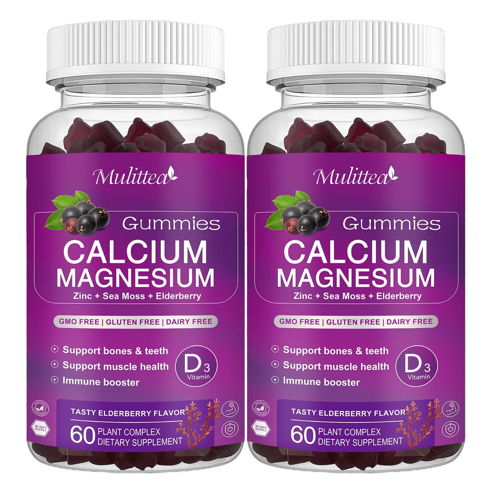 MULITTEA Calcium Magnesium Zinc Gummies with High Absorption Magnesium Glycinate 200mg
