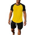 thumbnail image 2 of Maqroz Workout Sets for Men Summer 2-Piece Color Block Tracksuit Set Short Sleeve Athletic Tee and Shorts Sportswear Casual Running Jogging Training Outfit Breathable Quick Dry Active Wear, 2 of 9