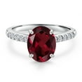 thumbnail image 3 of Gem Stone King 10K White Gold Red Rhodolite Garnet and Lab Grown Diamond Engagement Ring for Women | 2.20 Cttw | Oval 9X7MM | Gemstone January Birthstone | Size 9, 3 of 6