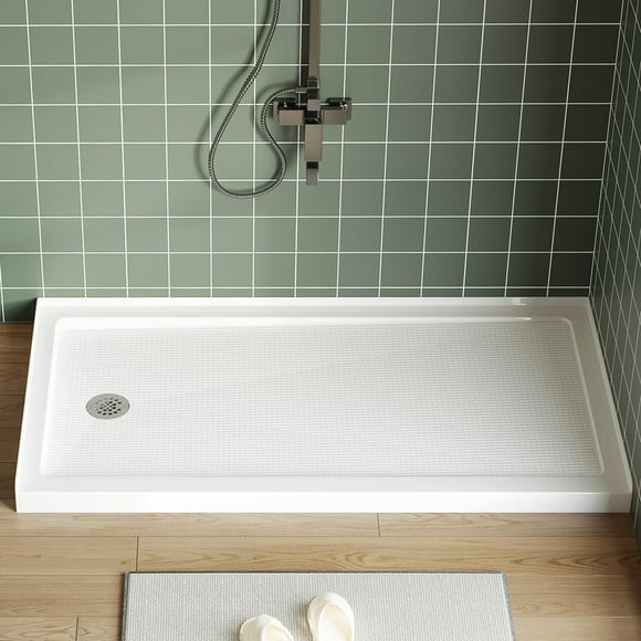 Base de Douche 60 Pouces x 32 Pouces, Bac de Douche avec Surface Texturée Antidérapante, CUPC, Base de Plancher de Douche en Acrylique et Fibre de Verre Certifiée CSA, Couvercle Amovible en Acier Inoxydable