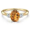 thumbnail image 3 of Gem Stone King 10K Yellow Gold Orange Red Madeira Citrine and Lab Grown Diamond 3-Stone Ring for Women | 1.32 Cttw | Oval 8X6MM | Gemstone November Birthstone | Size 8, 3 of 6
