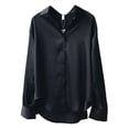 thumbnail image 3 of Blusa de mujer Camisa holgada de manga larga de satén Retro Girl Casual Top, Negro, XXL Vogacara AP001166-23B, 3 of 7